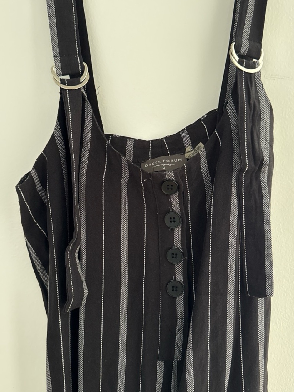Dress Forum Black and White Striped Button-Front Jumpsuit
